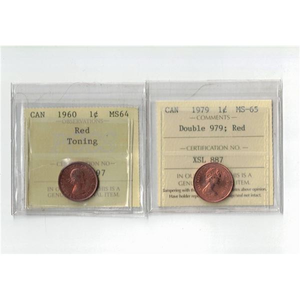 PCCS 1960 Canada 1¢ MS64, ICCS 1979 Canada 1¢ MS65 Double 979