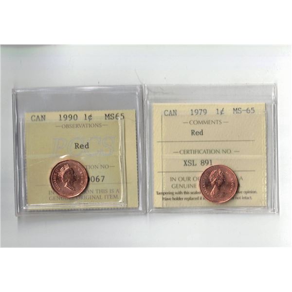 PCCS 1990 Canada 1¢ MS64, ICCS 1979 Canada 1¢ MS65