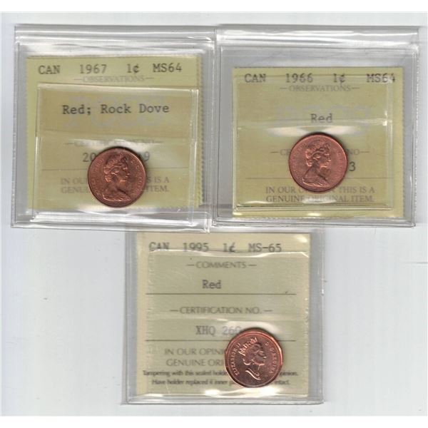 PCCS 1966 & 67 Canada 1¢ MS64,ICCS 1995 Canada 1¢ MS65