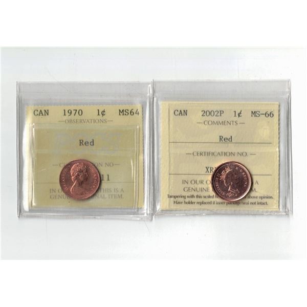 PCCS 1970 1¢ MS64, ICCS 2002P 1¢ MS66  Professional Coin Certification System