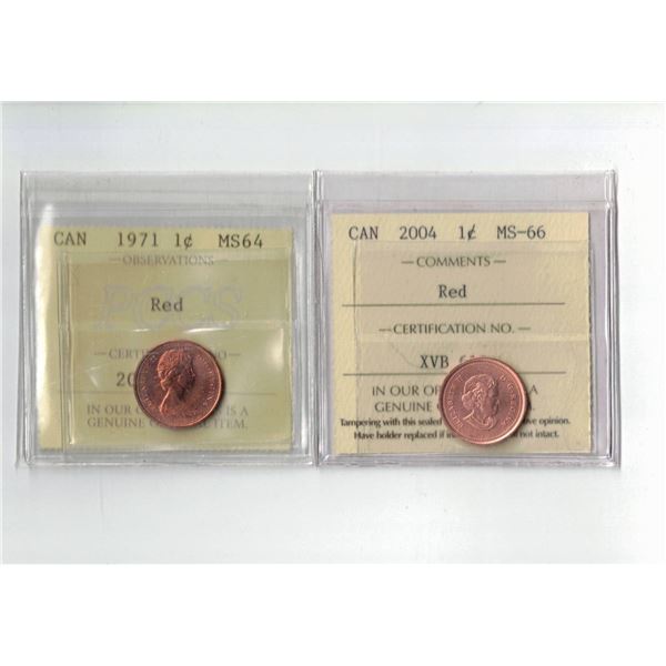 PCCS 1971 1¢ MS64, ICCS 2004 1¢ MS66  Professional Coin Certification System