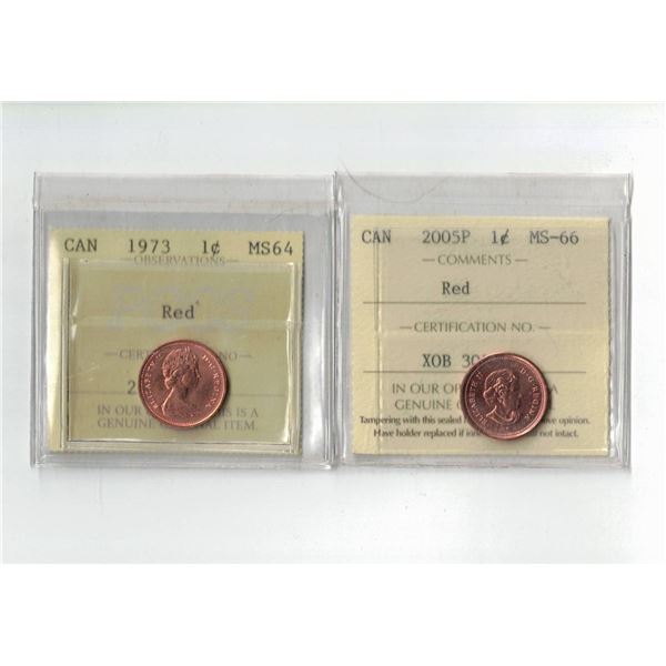 PCCS 1973 1¢ MS64, ICCS 2005P 1¢ MS66  Professional Coin Certification System