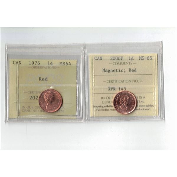 PCCS 1976 1¢ MS64, ICCS 2006P 1¢ MS65  Professional Coin Certification System