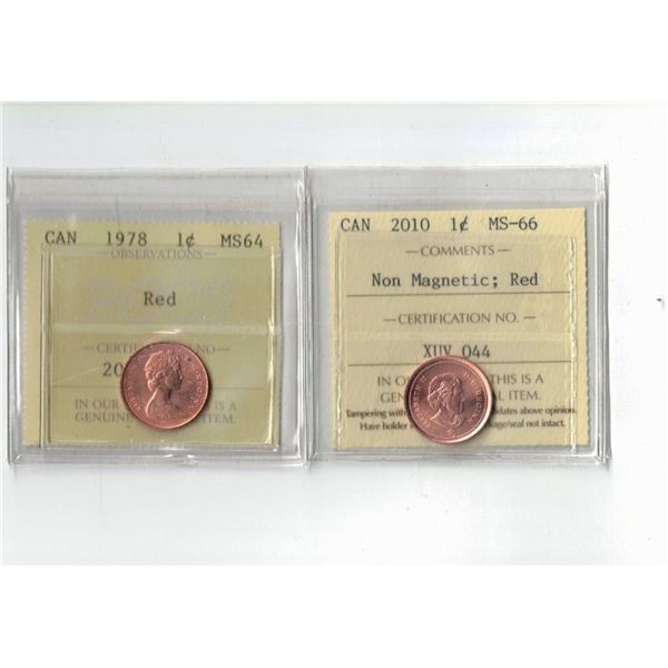 ICCS 2010 1¢ MS66, PCCS 1978 1¢ MS64, Professional Coin Certification System