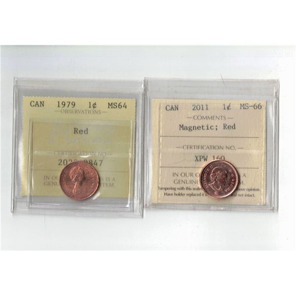 ICCS 2011 1¢ MS66 Magnetic , PCCS 1979 1¢ MS64, Professional Coin Certification System