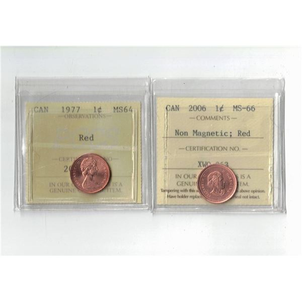 ICCS 2006 1¢ MS66, PCCS 1977 1¢ MS64 ,  Professional Coin Certification System
