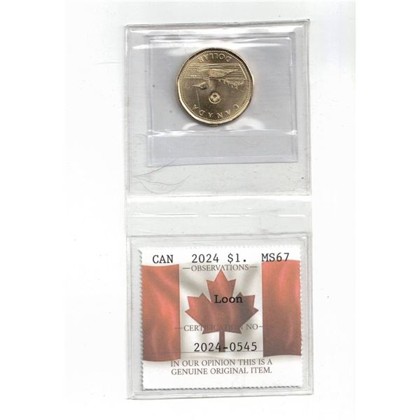 PCCS 2024 Canada $1., Loon, MS67,   Professional Coin Certification System