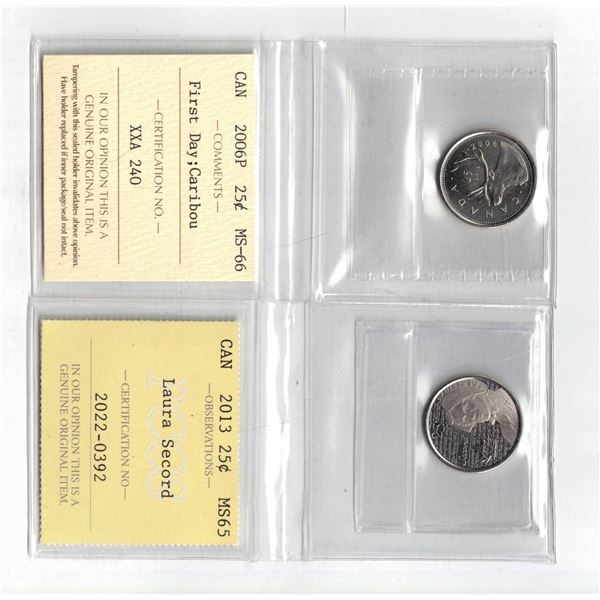 ICCS 2006P 25¢ MS66, PCCS 2013 25¢ MS65 ,  Professional Coin Certification System