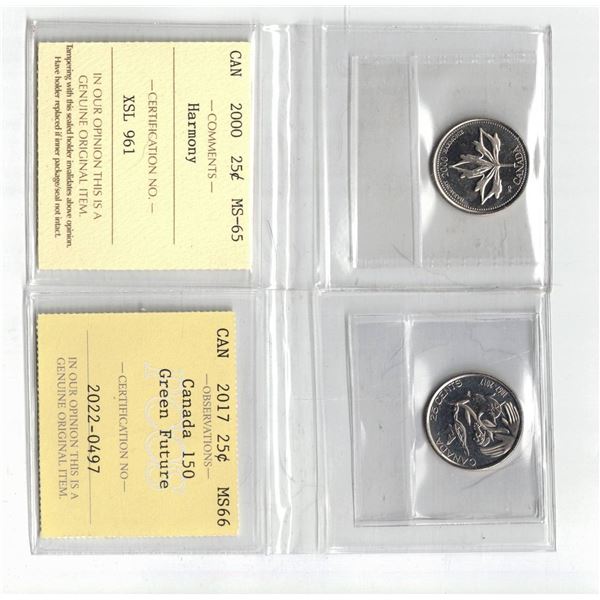 ICCS 2000 25¢ MS65, PCCS 2017 25¢ MS66 ,  Professional Coin Certification System