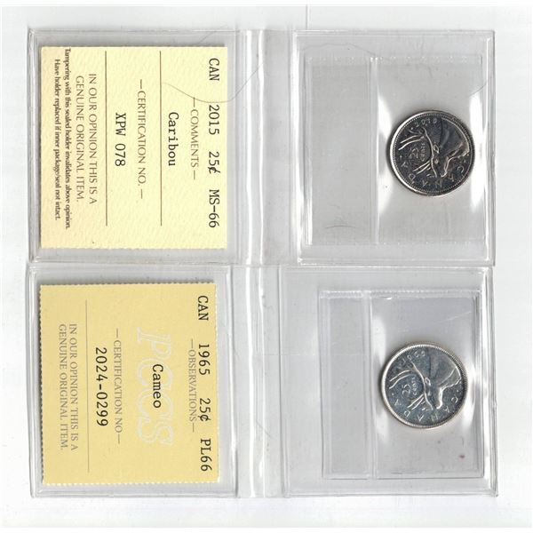 ICCS 2015 25¢ MS66, PCCS 1965 25¢ PL66 ,  Professional Coin Certification System