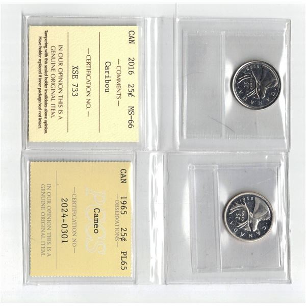 ICCS 2016 25¢ MS66, PCCS 1965 25¢ PL65 ,  Professional Coin Certification System
