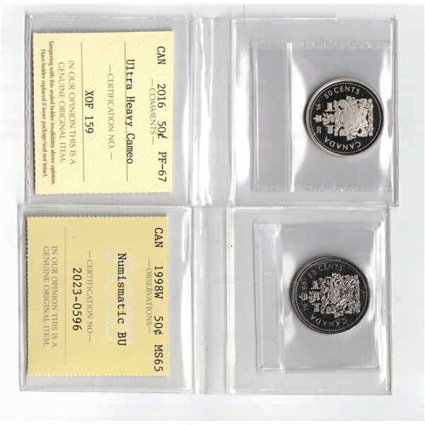 ICCS 2016 50¢ PF67, PCCS 1998W 50¢ MS65 NBU,  Professional Coin Certification System