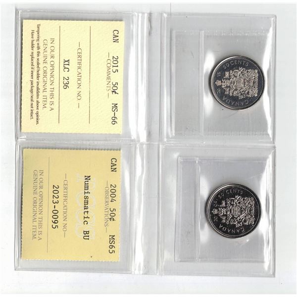 ICCS 2015 50¢ MS66, PCCS 2004P 50¢ MS65,NBU  Professional Coin Certification System