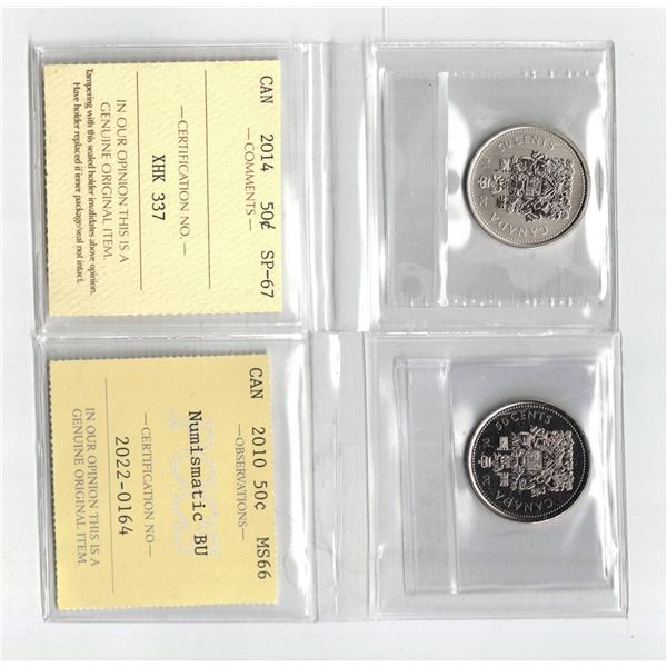 ICCS 2014 50¢ SP67, PCCS 2010 50¢ MS66,NBU  Professional Coin Certification System