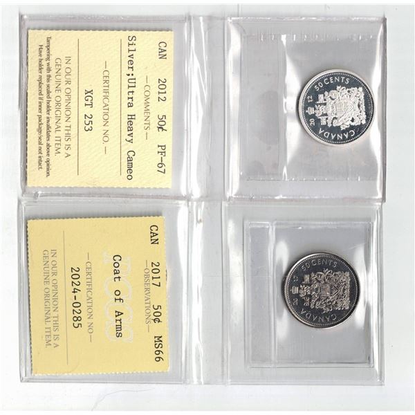 ICCS 2012 50¢ PF67, PCCS 2017 50¢ MS66,  Professional Coin Certification System