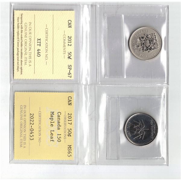 ICCS 2012 50¢ SP67, PCCS 2017 50¢ MS65,  Professional Coin Certification System