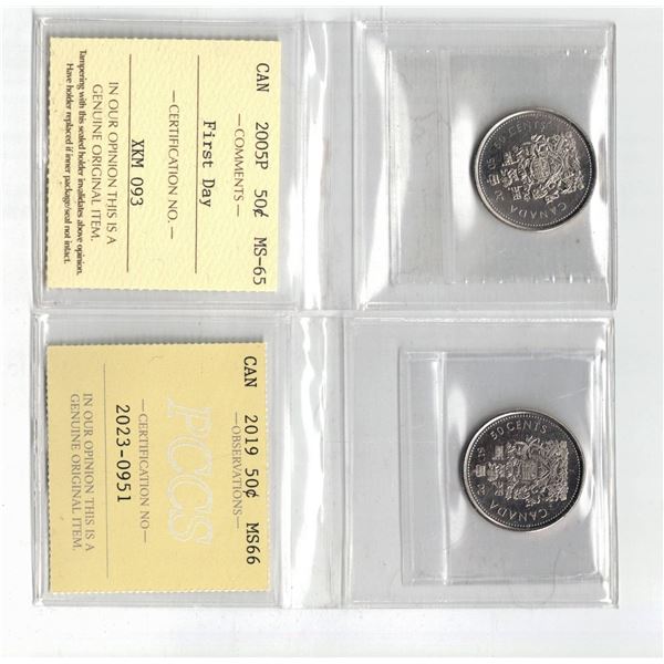 ICCS 2005P 50¢ MS65, PCCS 2019 50¢ MS66,  Professional Coin Certification System