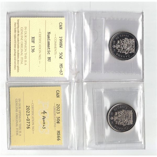 ICCS 1998W 50¢ MS67 NBU, PCCS 2023 50¢ MS66 ,  Professional Coin Certification System