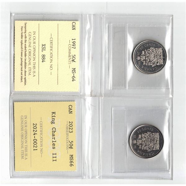 ICCS 1997 50¢ MS4, PCCS 2023 50¢ MS66,  Professional Coin Certification System