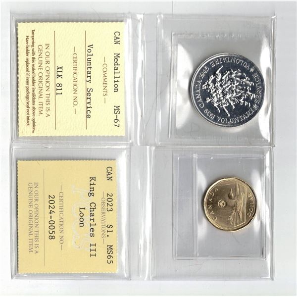 PCCS-ICCS Medallion MS67, PCCS 2023 $1 MS65 Professional Coin Certification System