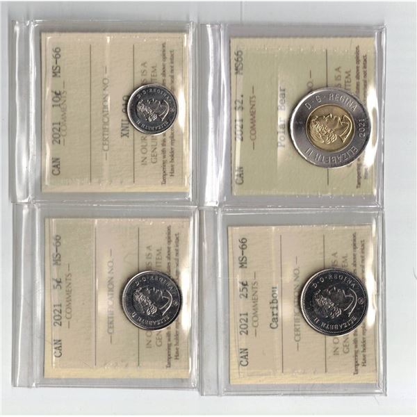 ICCS Group Lot 5¢ 10¢ 25¢ $2, all MS66