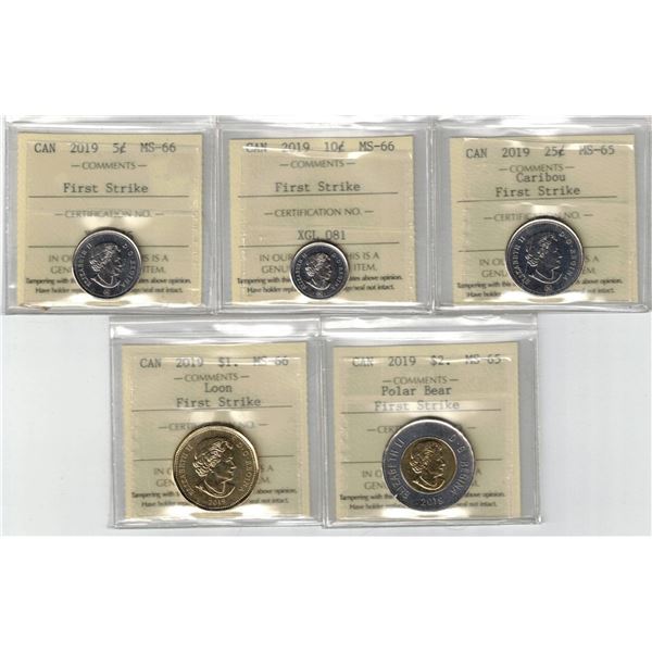 ICCS Grooup lot 2019 first Strike MS65 & 66, 5 pcs