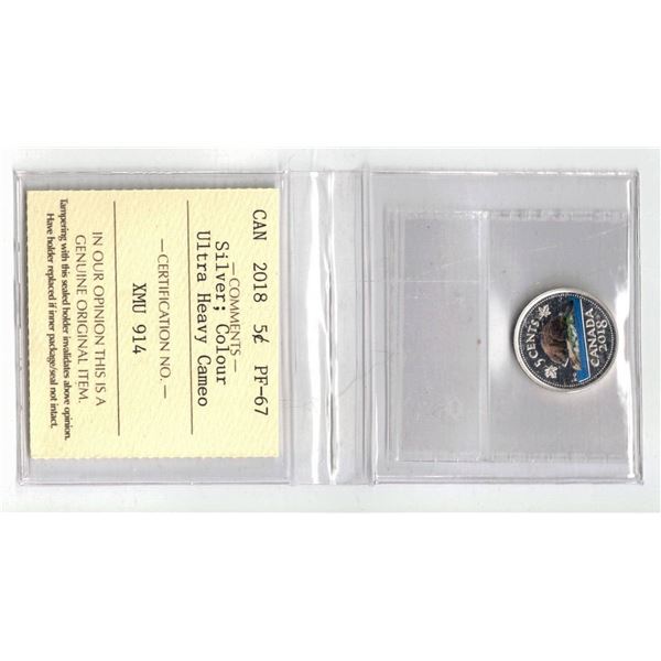 ICCS 2018 5¢ Silver; Color; PF67 Ultra Heavy Cameo