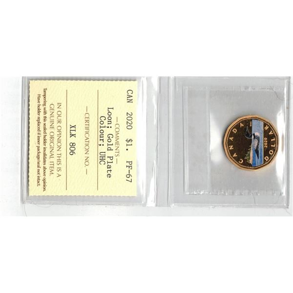 ICCS 2020 $1, Loon Silver;Gold Plate; Color; PF67 Ultra Heavy Cameo
