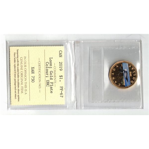 ICCS 2019 $1, Loon Silver;Gold Plate; Color; PF67 Ultra Heavy Cameo