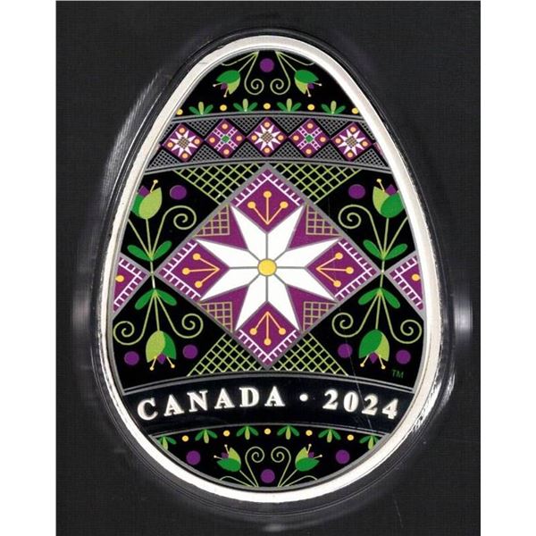 2024 Canada $20 Dollars PYSANKA 1oz .9999 Pure Silver Easter Egg Shaped Coin