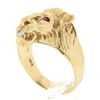 Image 1 : Vintage 14k Yellow Gold Diamond & Ruby Eyes Detailed Textured 3D Lion Head Ring