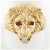 Image 9 : Vintage 14k Yellow Gold Diamond & Ruby Eyes Detailed Textured 3D Lion Head Ring