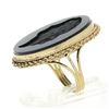 Image 8 : Vintage 14K Gold Large Black Onyx Matte Carved Cameo Intaglio Round Platter Ring