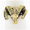 Vintage 14k Gold Detailed Textured 3D Rams Head w/ Pave Set Ruby Eyes Ring