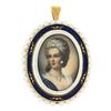 Vintage 18k Gold Oval Painted Portrait Diamond Enamel Pearl Frame Brooch Pendant