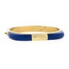 Image 3 : Vintage 14K Yellow Gold Inlaid Set Blue Lapis 6.75" Hinged Open Bangle Bracelet