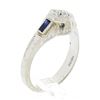 Image 9 : Unisex Antique Art Deco 18K Gold European Diamond Sapphire Hand Engraved Ring