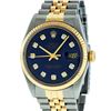 Rolex Mens Two Tone Blue Diamond Dial Datejust Wriswatch 36MM