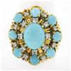 Vintage 14k Gold 0.52 ctw Cabochon Turquoise & Diamond Handmade Wire Work Ring