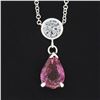 Image 3 : NEW 14K Gold 1.99 ctw Pear Pink Sapphire & Round Diamond Dangle Pendant Necklace