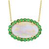 Image 3 : NEW 14k Gold 6.31 ctw GIA Oval Cabochon Opal w/ Emerald Halo Pendant Necklace