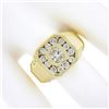 Image 3 : Mens 14k Yellow Gold 1.13 ctw Bezel Oval & Square Halo Diamond Ribbed Shank Ring