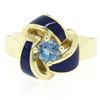 Image 1 : Vintage 14K Yellow Gold FINE Aquamarine & Blue Enamel Trinity Knot Cocktail Ring