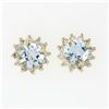Image 1 : NEW 14k Yellow Gold 2.12 ctw Round Aquamarine Diamond Halo Cluster Stud Earrings