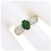 Image 3 : 14k TT Gold 1.86 ctw Oval Prong Emerald w/ Baguette & Round Diamond Sides Ring