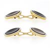 Image 4 : Men's Antique 14k TT Gold Black Mother of Pearl w/ Grooved Rim Round Cuff Links