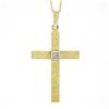 Image 2 : Vintage 14K Yellow Gold Pave Diamond Hand Engraved Square Cross Pendant w/ Chain