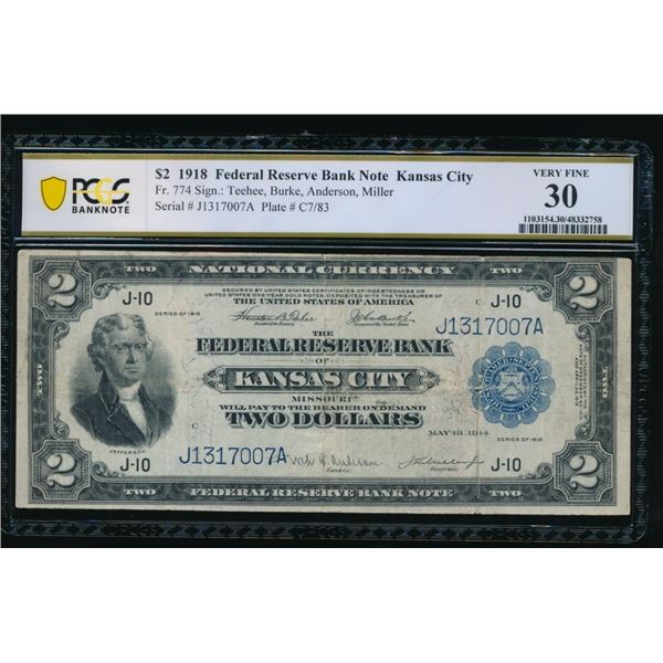 1918 $2 Kansas City FRN PCGS 30