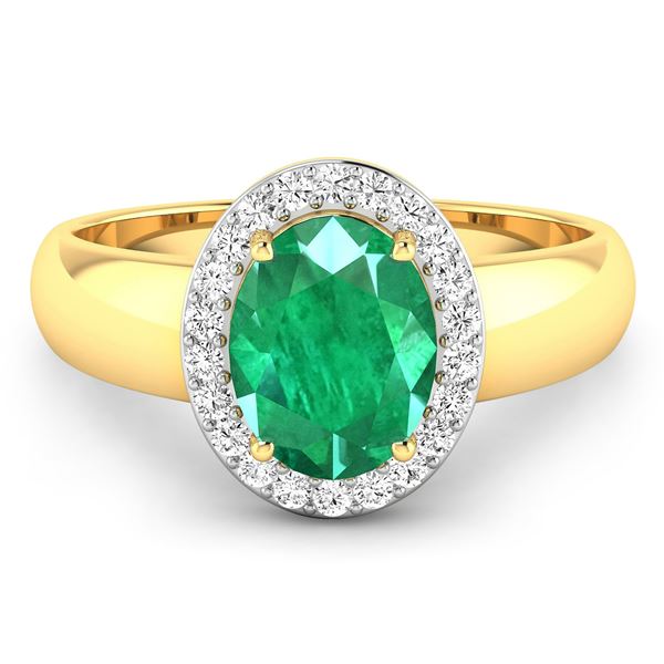 14KT Yellow Gold 1.53ct Zambian Emerald and Diamond Ring