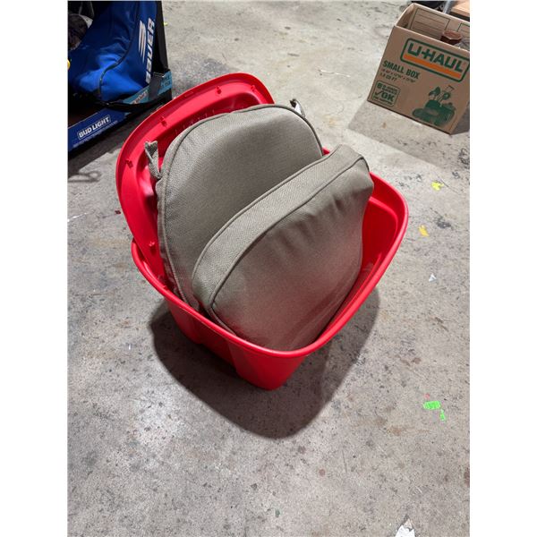 Cushions and bin with lid